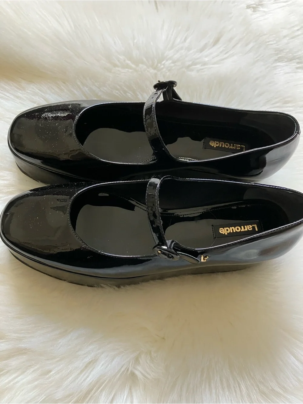 LARROUDE Black Patent Leather Blair Ballet Flatform Platform Mary Janes 10 NEW